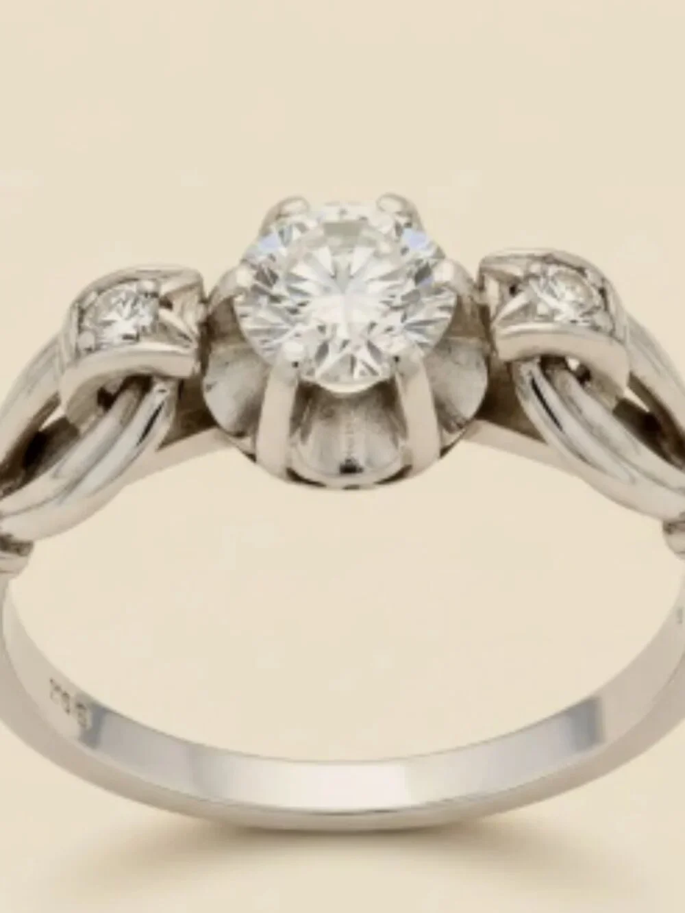 Platinum Art Deco 3-Stone Love Knot Bridal Wedding Registry Engagement Ring